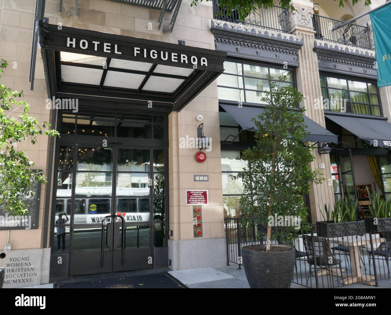 Los Angeles, California, USA 12th July 2021 A general view of atmosphere of Figeroa Hotel, where The Black Dahlia Murder Victim Elizabeth Short stayed at 939 S. Figueroa St on July 12, 2021 in Los Angeles, California, USA. Photo by Barry King/Alamy Stock Photo Stock Photo