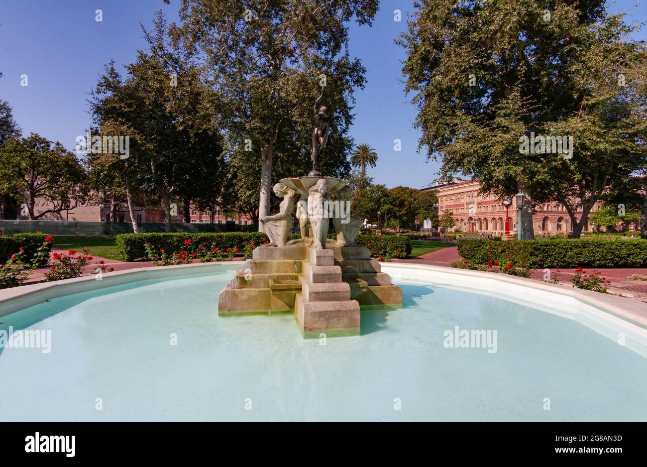 Fountain on the campus of the University of Southern California Stock Photo