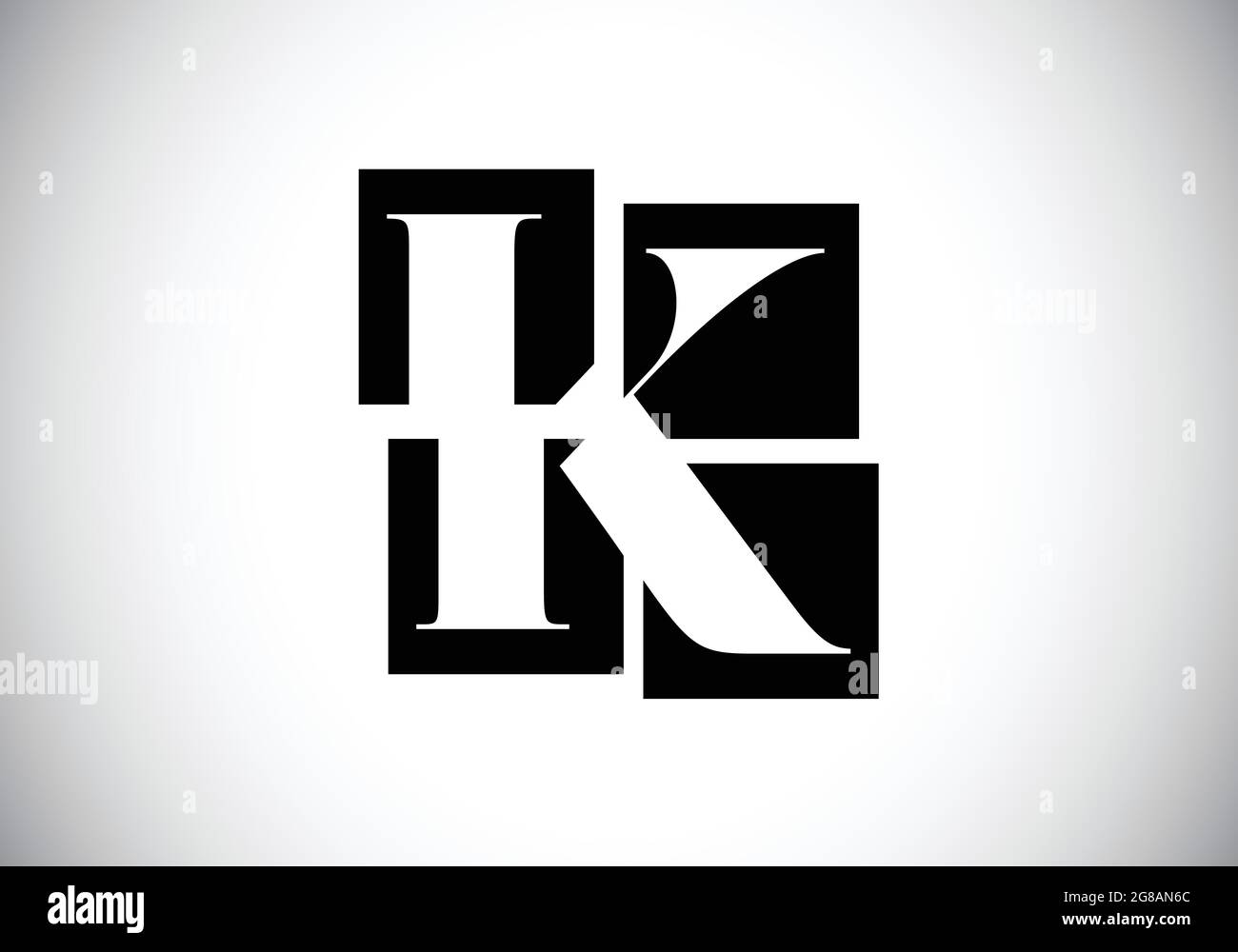Initial K monogram letter alphabet made of four squares. Font emblem