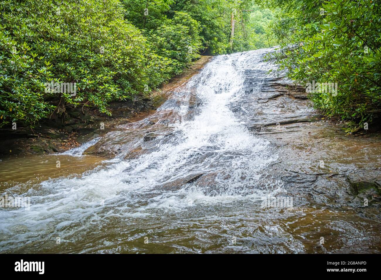 The lower section at Helton Creek Falls, a set of beautiful waterfalls in the North Georgia Mountains' Chattahoochee National Forest near Blairsville. Stock Photo