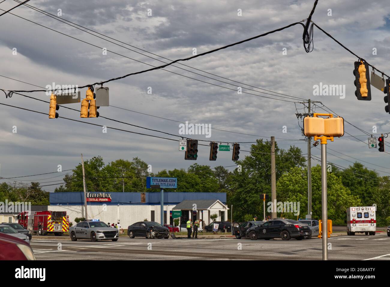 Augusta, Ga USA - 04 30 21: Police at the scene of an accident at a 4 ...