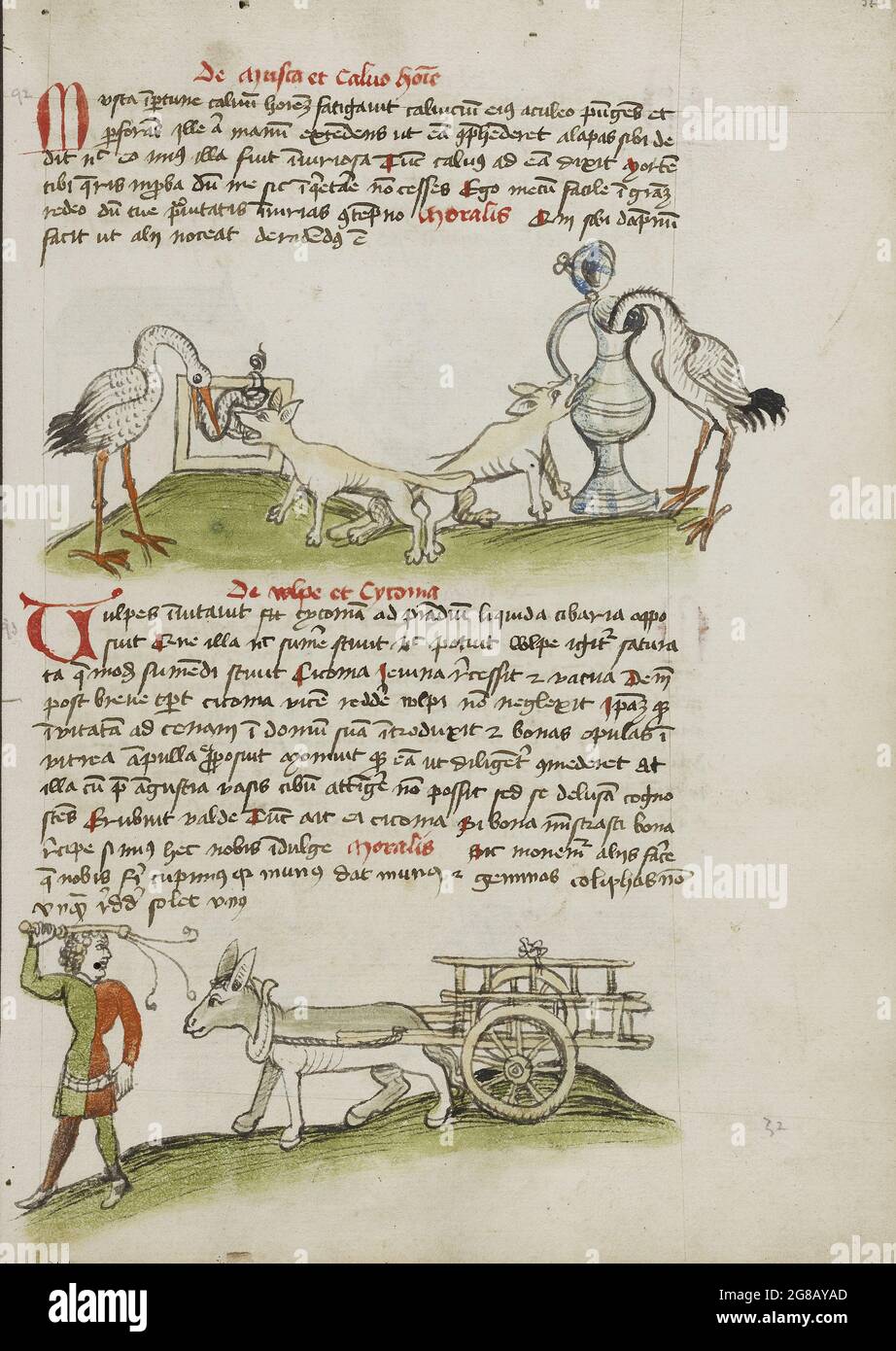 A Stork with its Head in a Vessel and a Fox Nearby; A Stork Spitting Out
