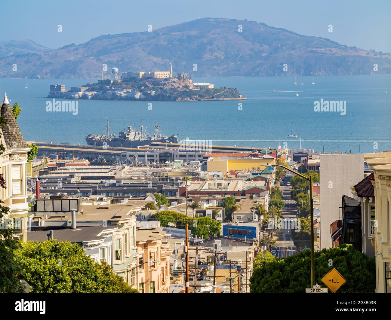 Sunny view of the Alcatraz Island and San Francisco Bay with some ...
