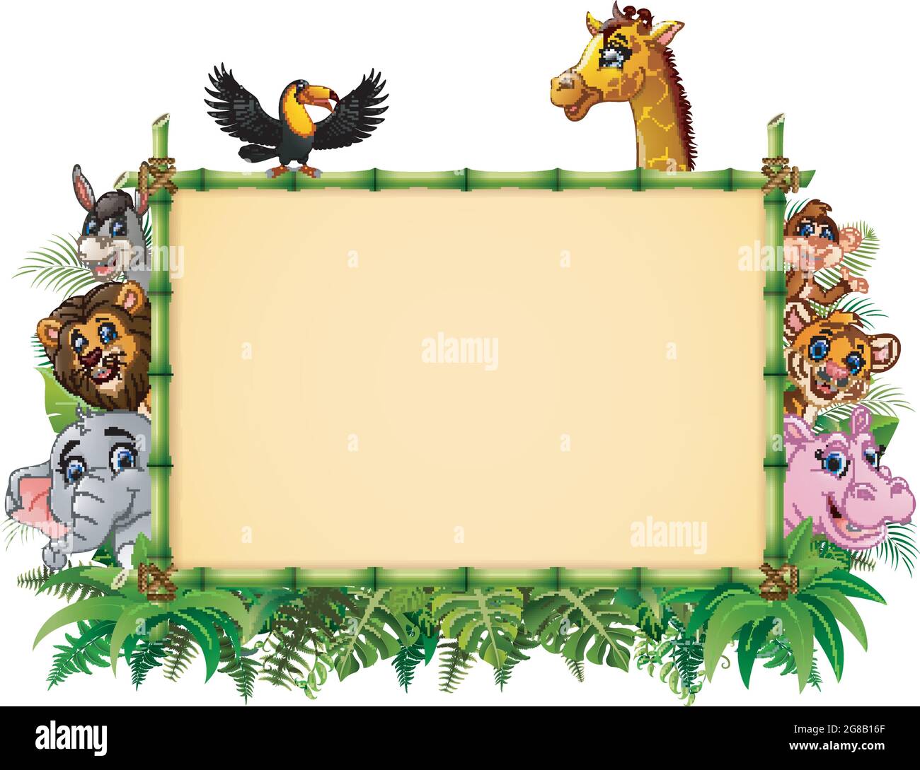 Animals with a blank sign bamboo Stock Vector