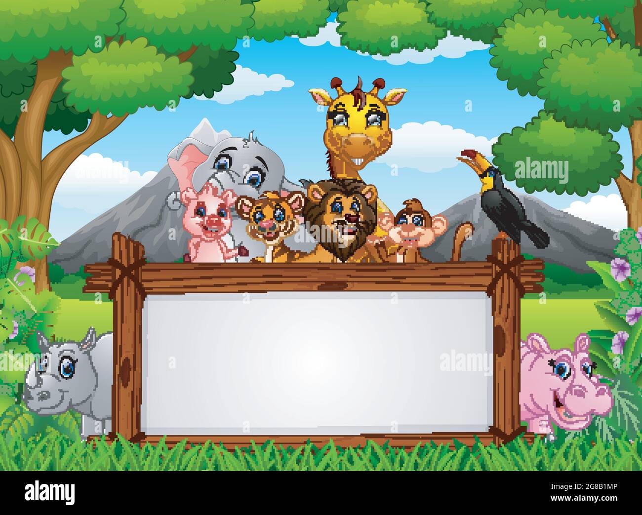 Animals with a blank sign wood Stock Vector Image & Art - Alamy