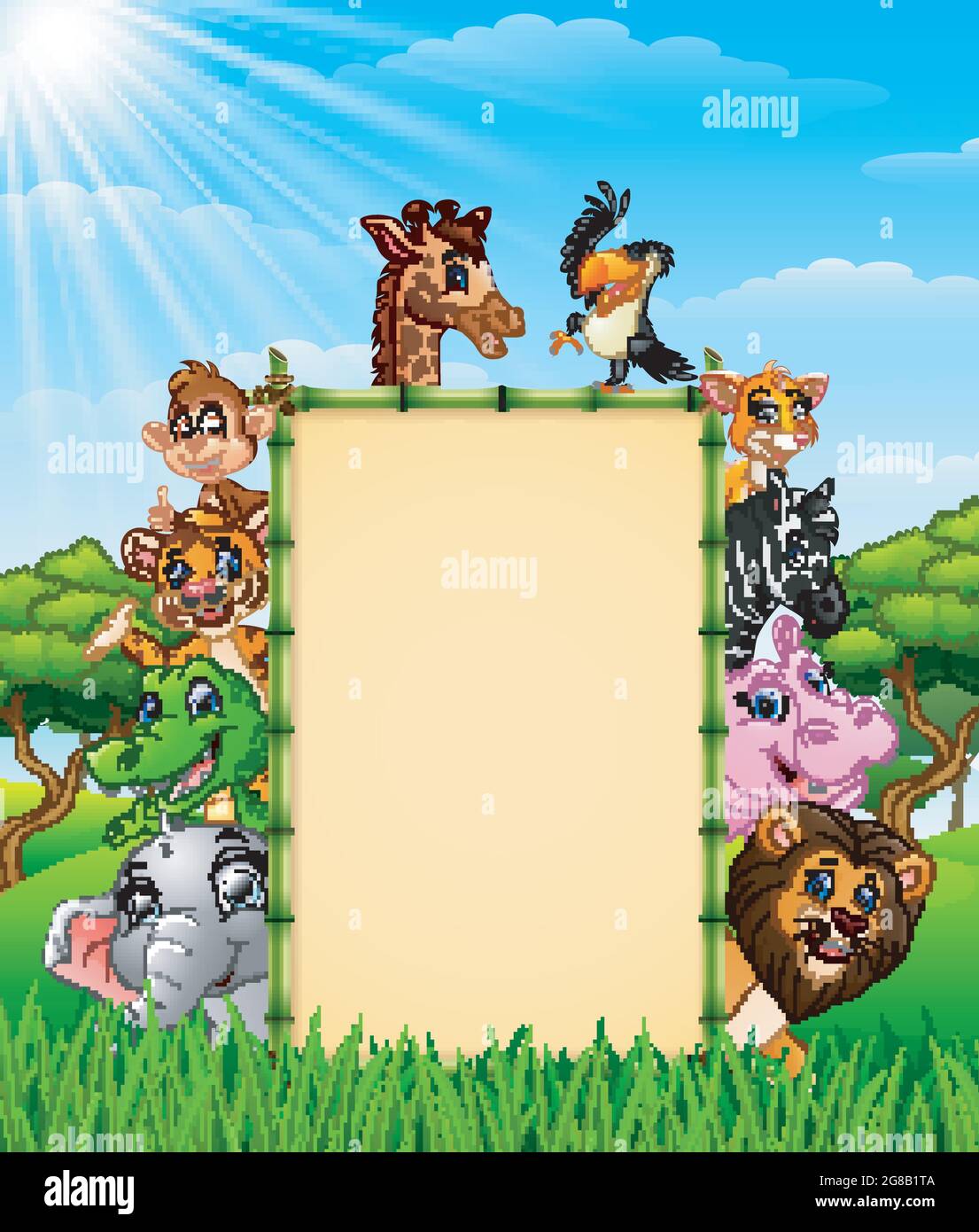 Animals with a blank sign bamboo Stock Vector Image & Art - Alamy