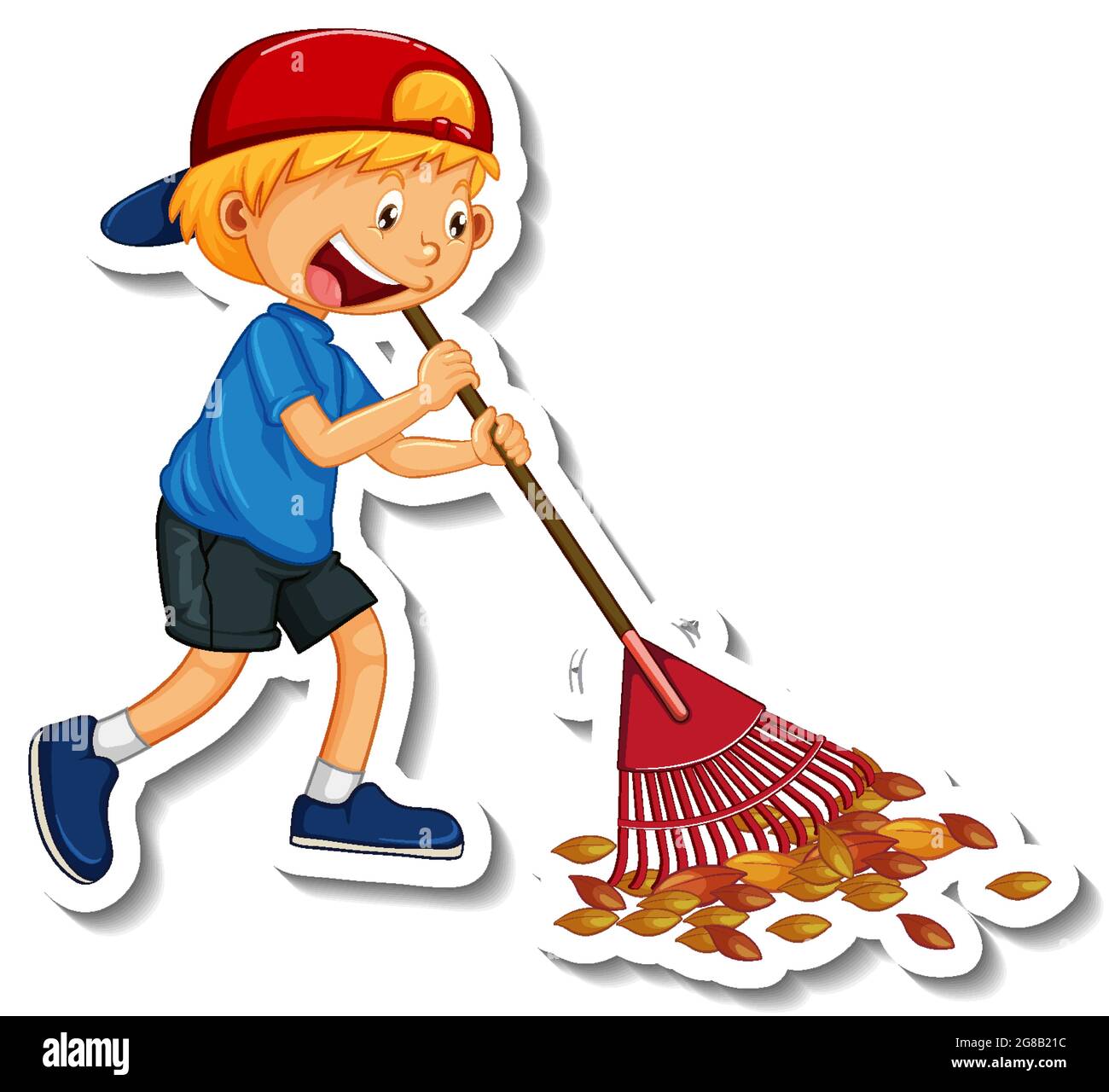 Sticker template with a boy cleaning cartoon character isolated  illustration Stock Vector Image & Art - Alamy