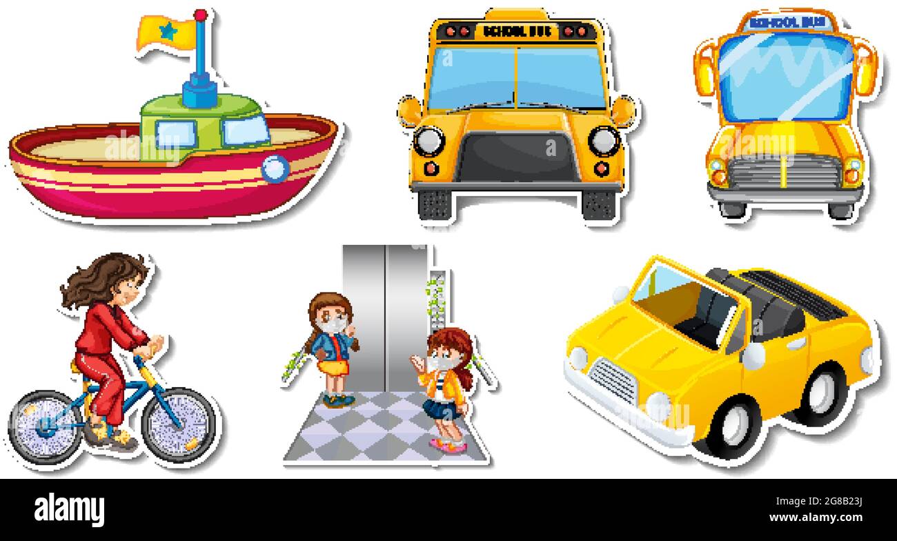 Random stickers with transportable vehicle objects illustration Stock Vector