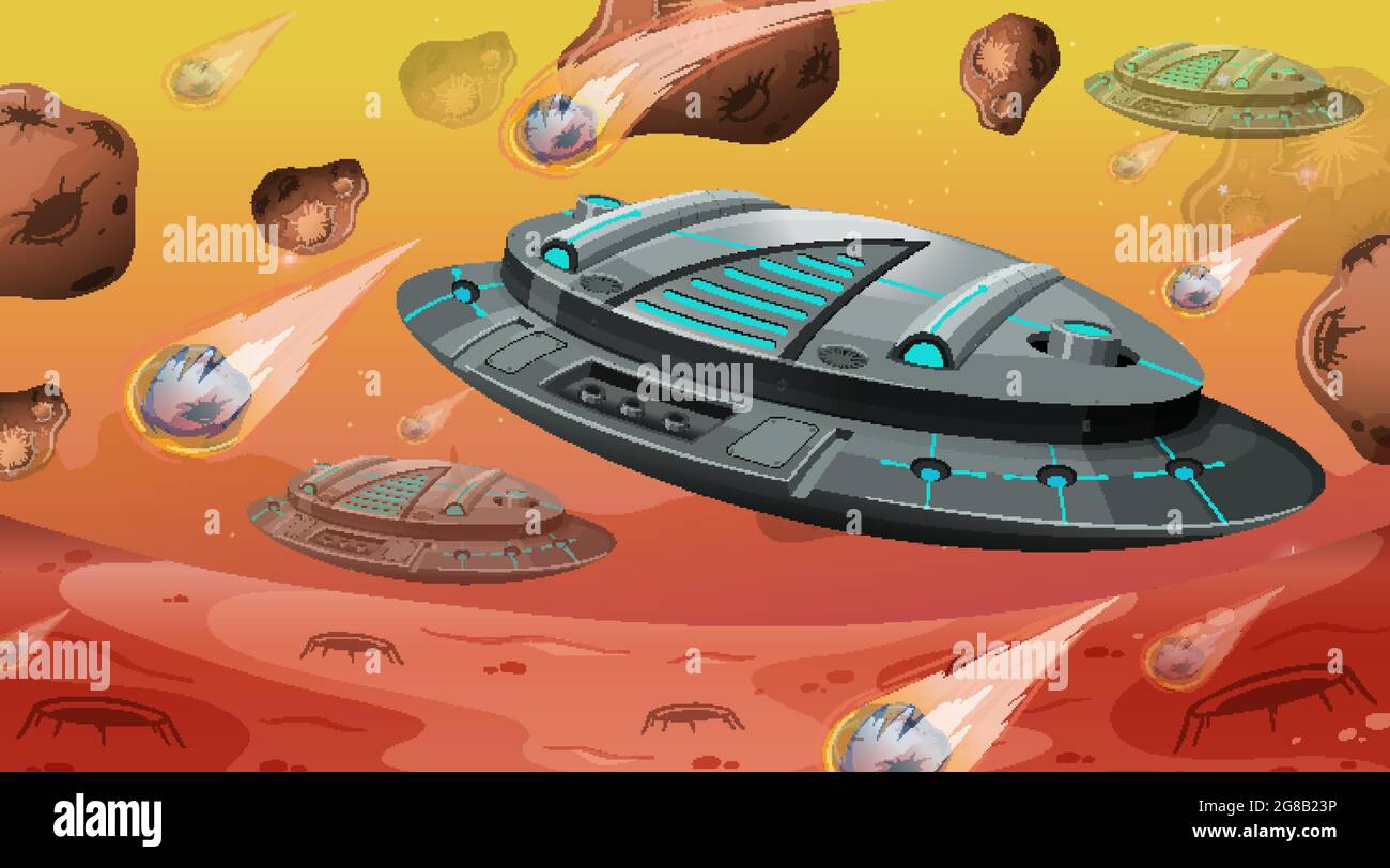 Spaceship with asteroids in space scene illustration Stock Vector Image ...