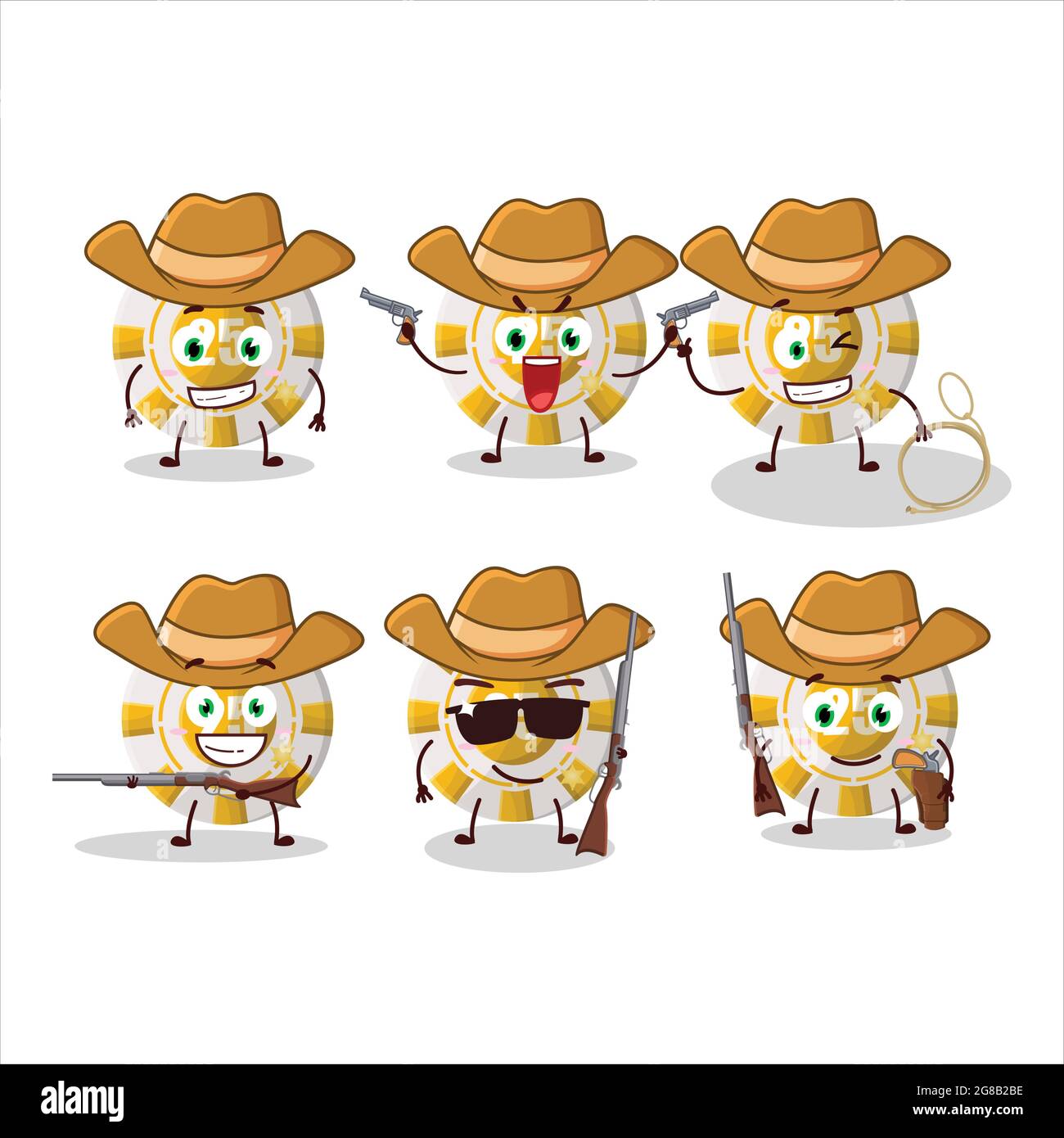 Cool cowboy 25 dollar casino chip cartoon character with a cute hat