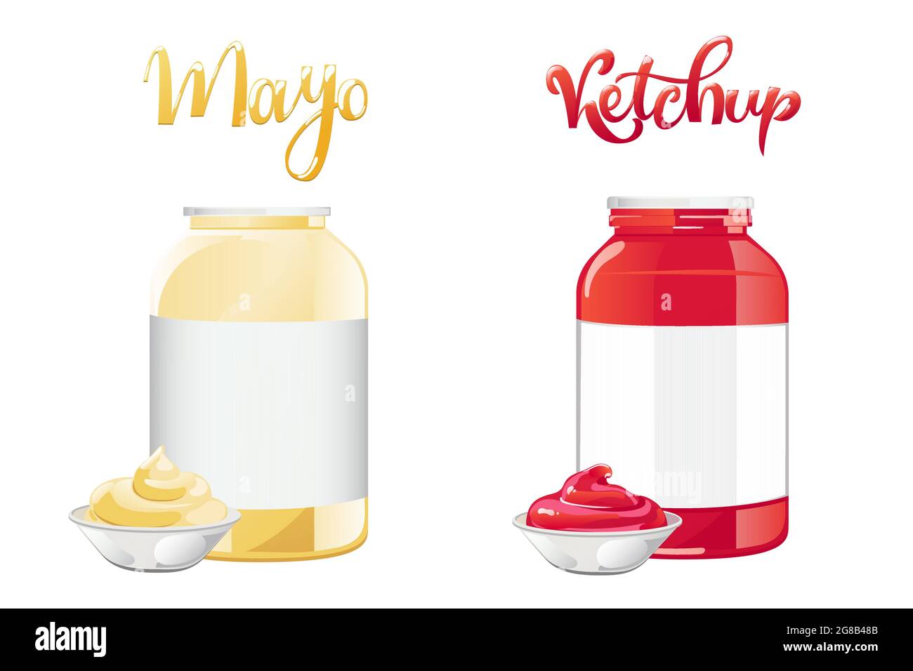 Ketchup and mayonnaise in jar set. Vector illustration in flat cartoon style Stock Vector Image