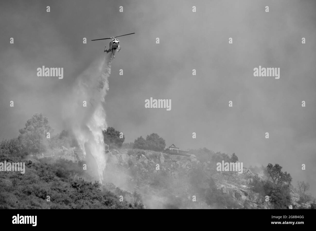 Santa Barbara County Wildfire. Aerial Firefighting Stock Photo