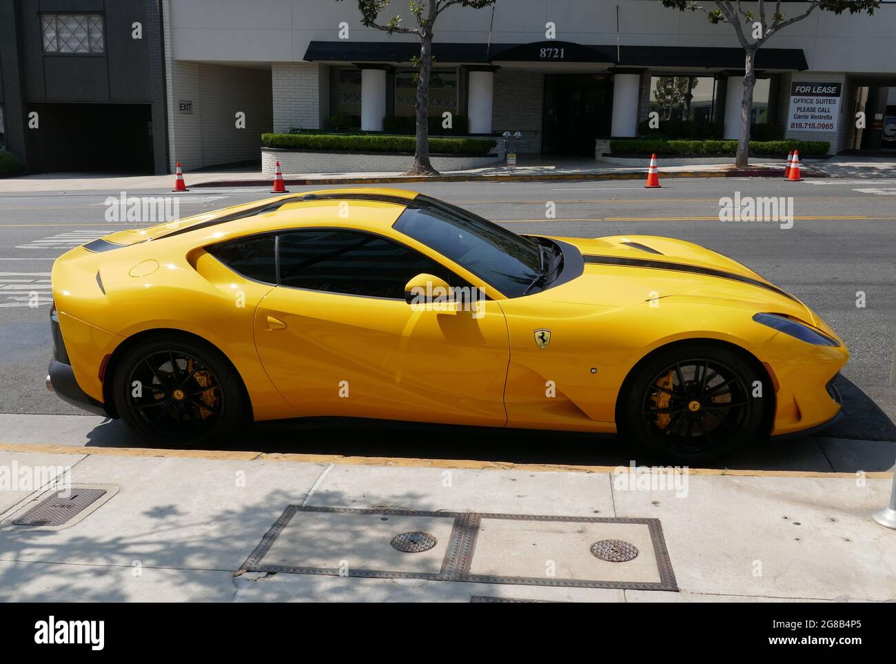 Los Angeles, California, USA 15th July 2021 A general view of atmosphere of Yellow Ferrari on Sunset Blvd on July 15, 2021 in Los Angeles, California, USA. Photo by Barry King/Alamy Stock Photo Stock Photo