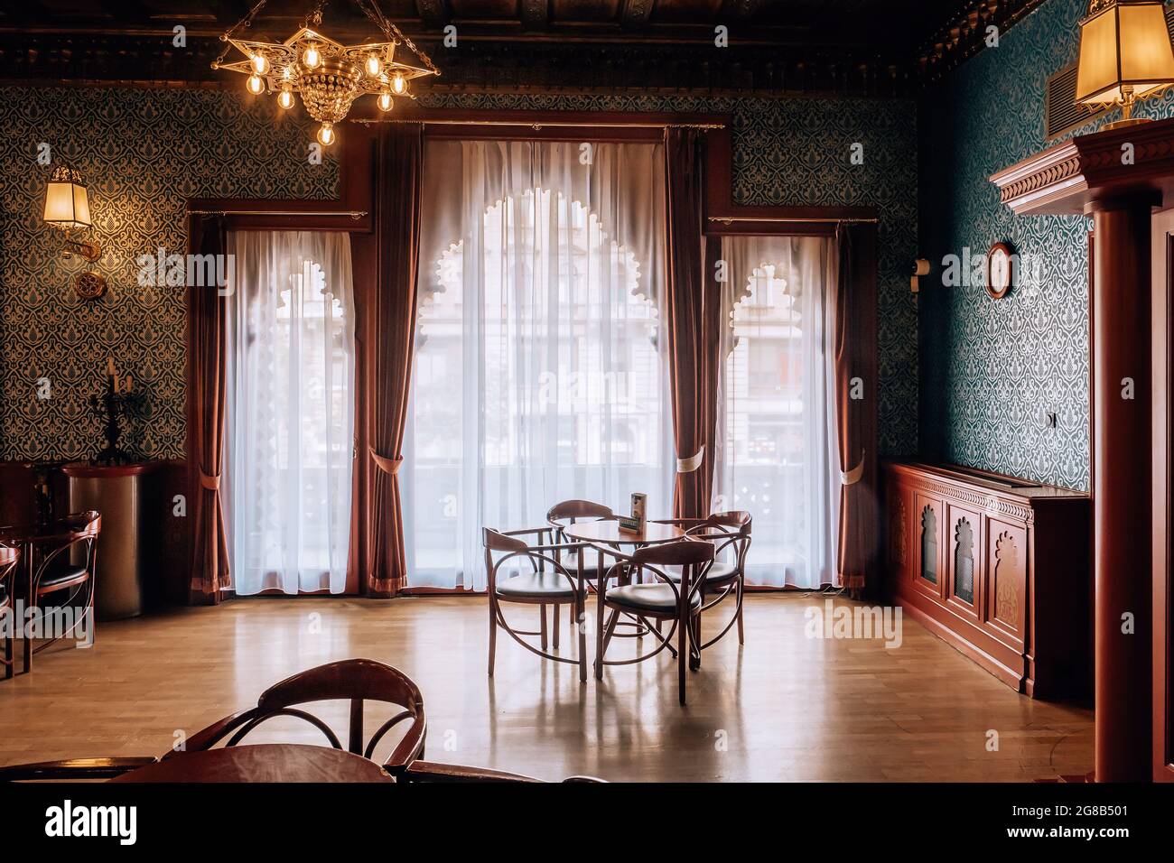 Interior of Bar Urania in Urania National Film Theatre built in 1890 in Budapest Stock Photo