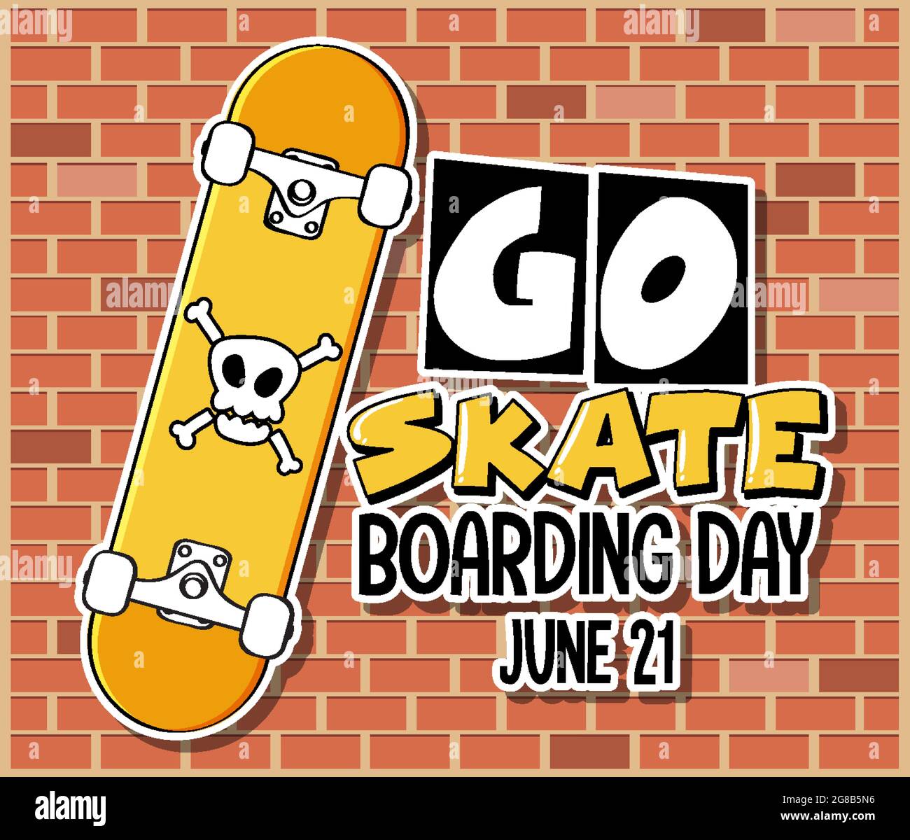 Go Skateboarding Day banner with a skateboard on brick wall background  illustration Stock Vector Image & Art - Alamy