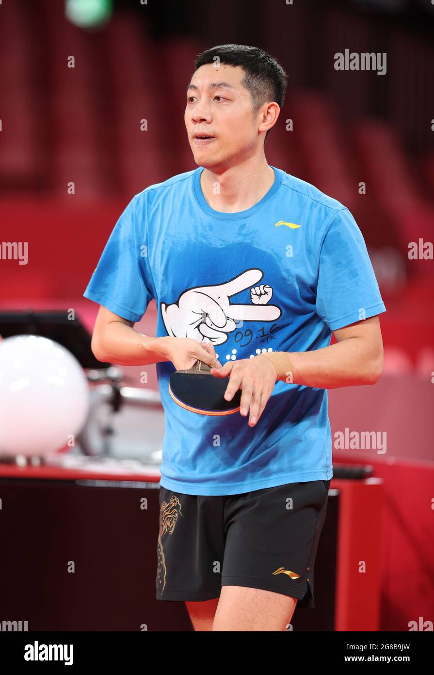 Tokyo, Japan. 19th July, 2021. Chinese table tennis player Xu Xin attends a training session