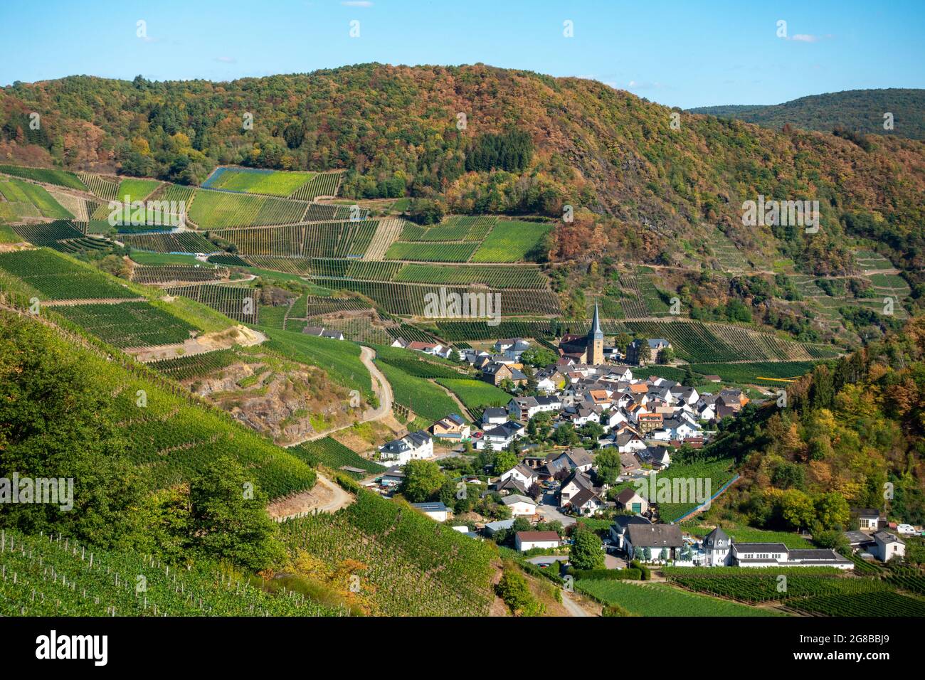 Village of Mayschoß as seen from the 'Rotweinwanderweg', the Red Wine Hiking Trail. Ahrweiler