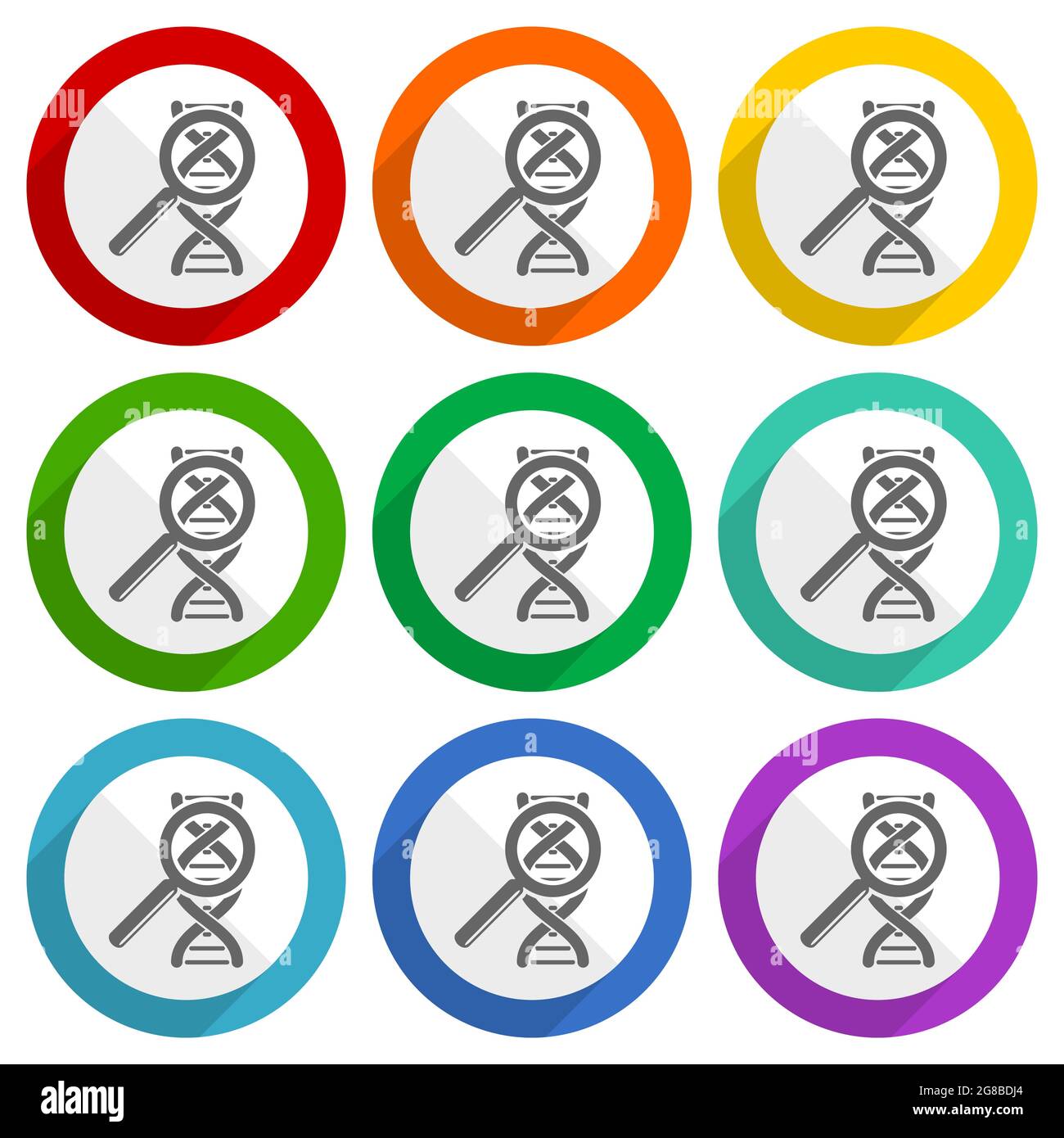 Dna, genetic research vector icons, set of colorful flat design buttons ...