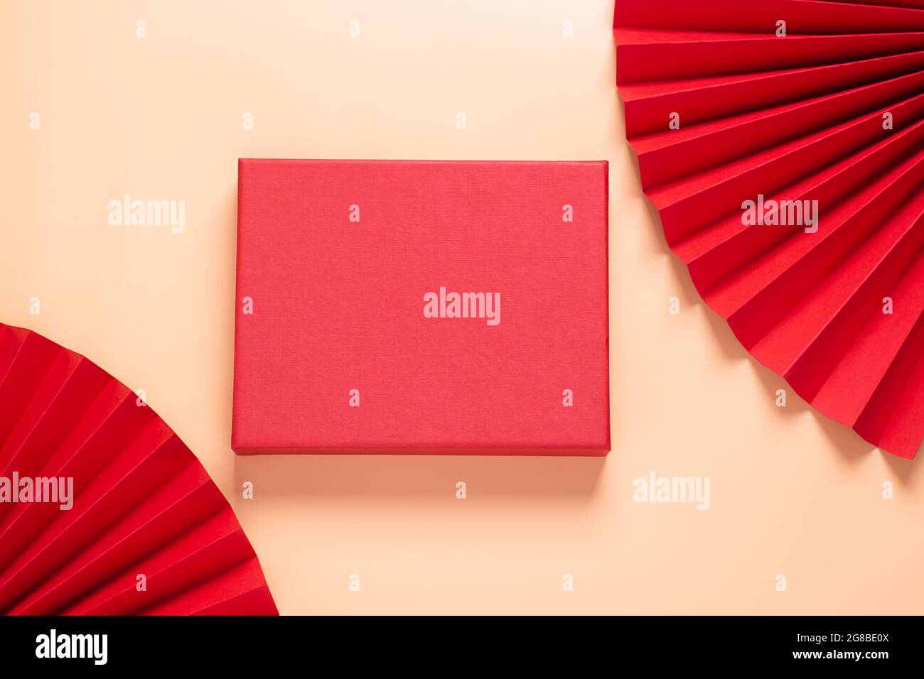 Abstract background podium red geometric coasters fan paper for advertising cosmetic products for beauty products Stock Photo