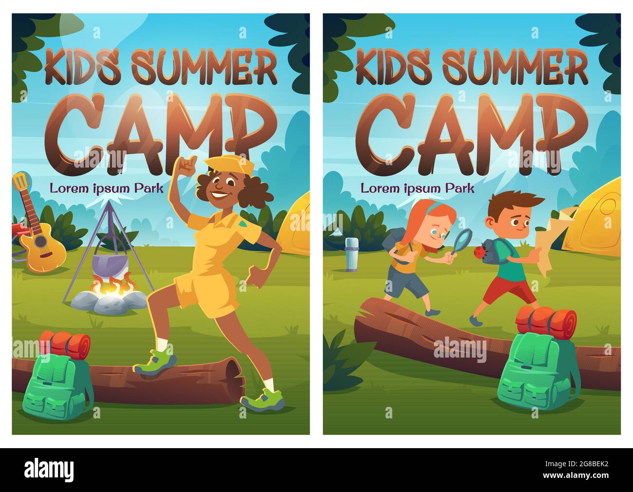 Kids summer camp cartoon posters, children hike Stock Vector Image & Art -  Alamy