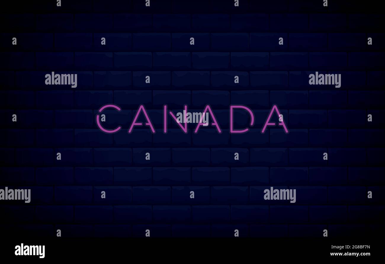 Neon Canada. Concept vector illustration. Canadian flag neon sign. Stock Vector