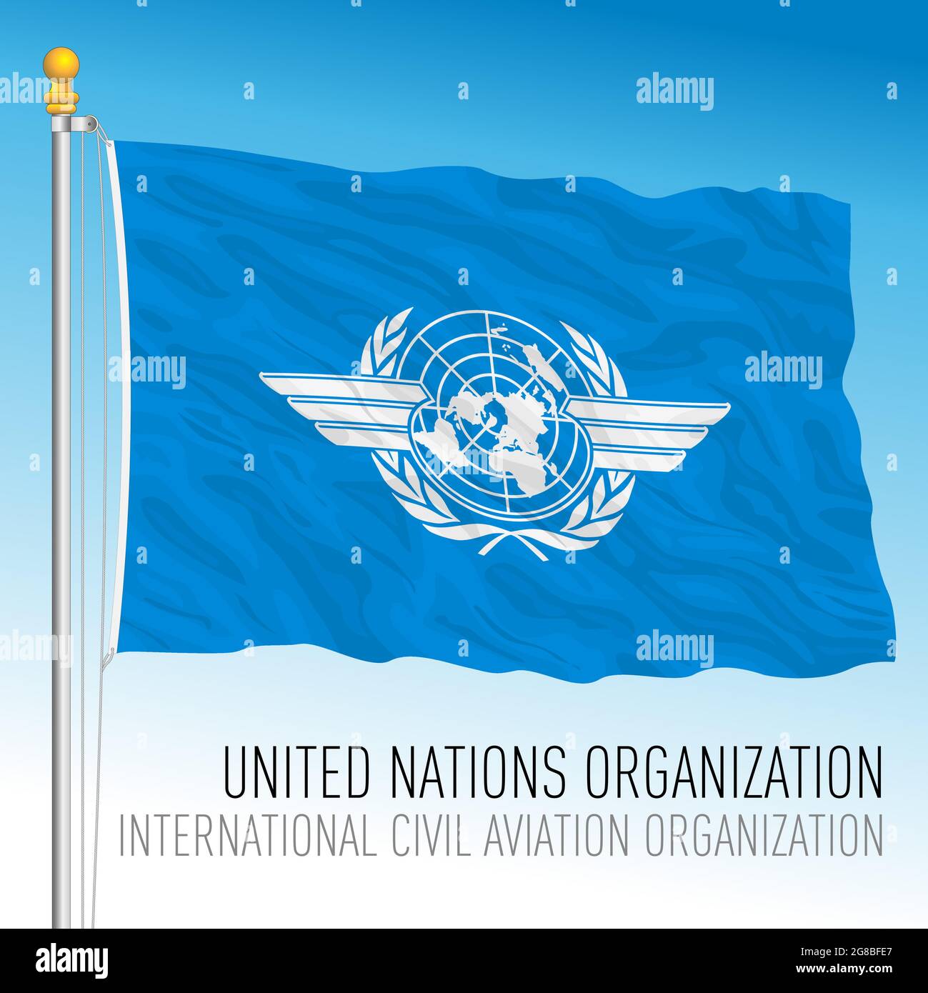 United Nations, ICAO official flag, International Ciliv Aviation Organization, vector illustration Stock Vector