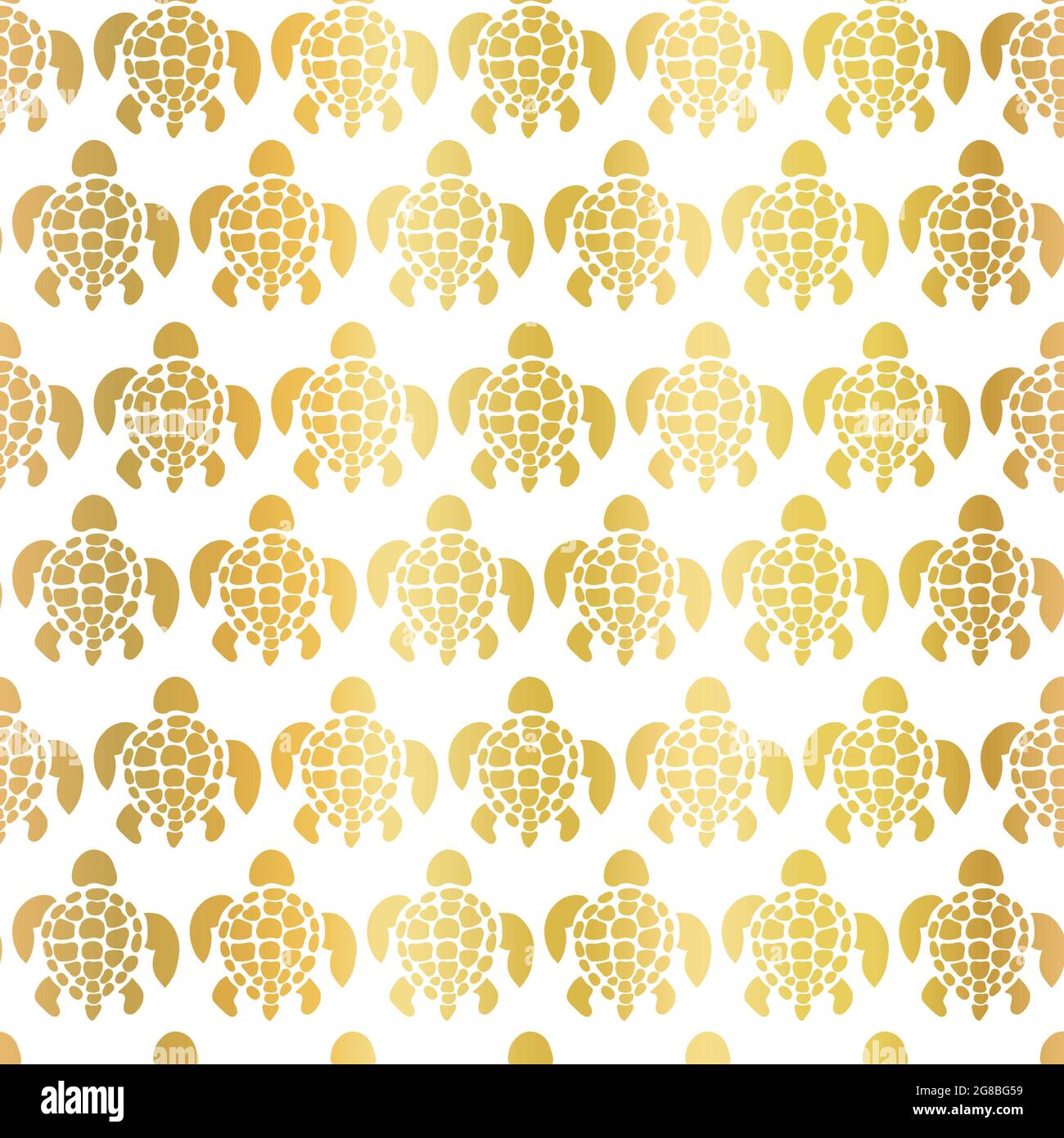 Sea turtles pattern gold foil seamless vector background. Tortoise silhouettes repeating pattern metallic golden. Elegant sea animals top view. Use Stock Vector