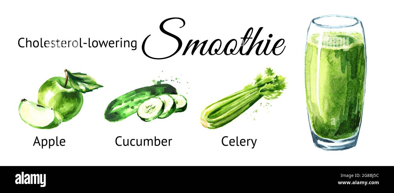 Cholesterol lowering smoothie with cucumber, Apple and celery set