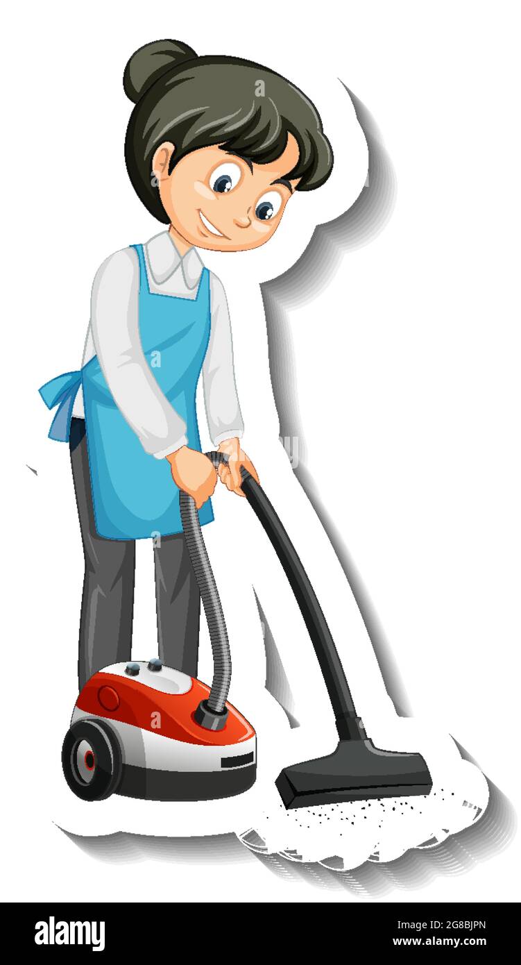 A housekeeper girl using vacuum cleaner sticker illustration Stock Vector  Image & Art - Alamy