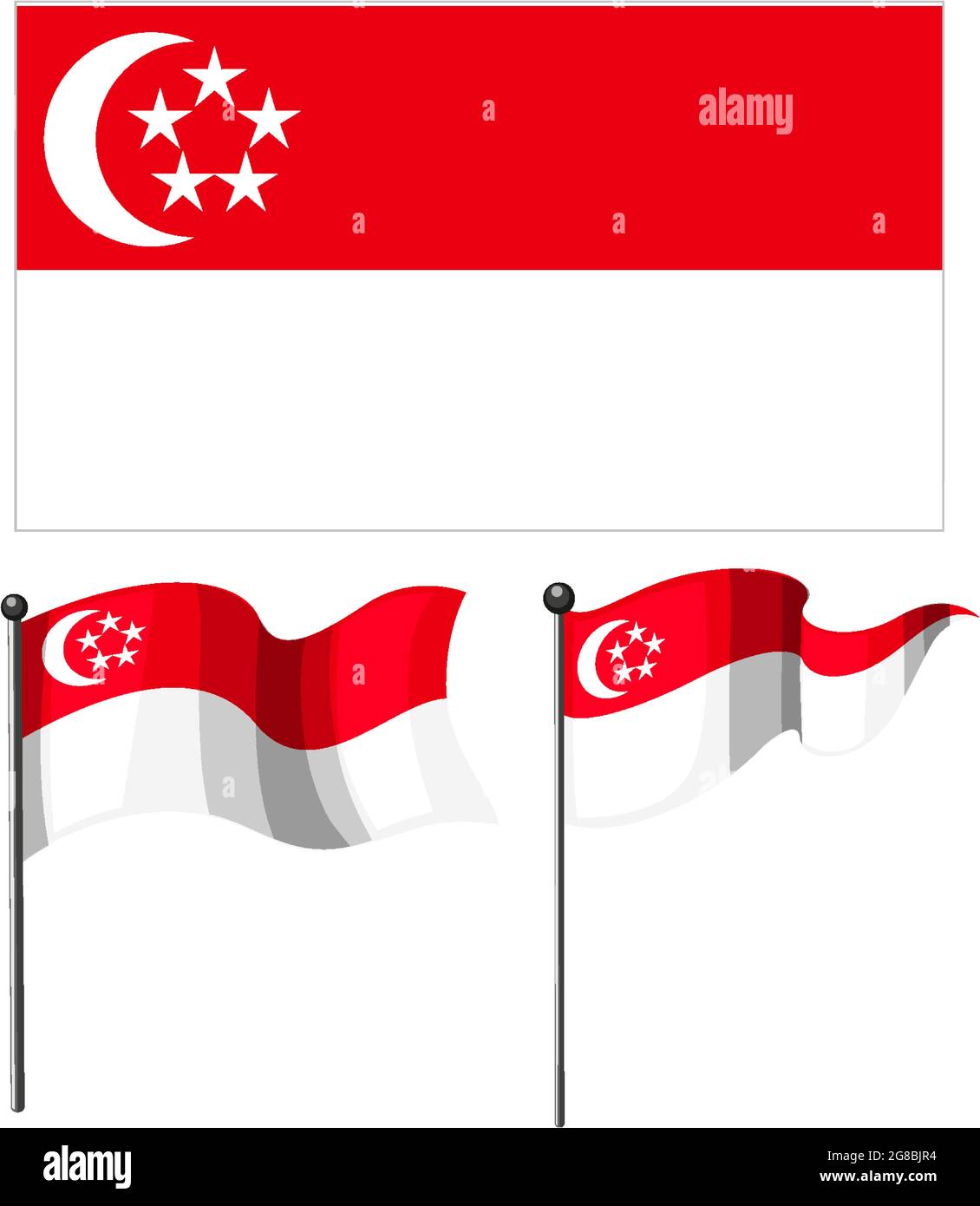 Flag of Singapore in different shapes isolated  illustration Stock Vector