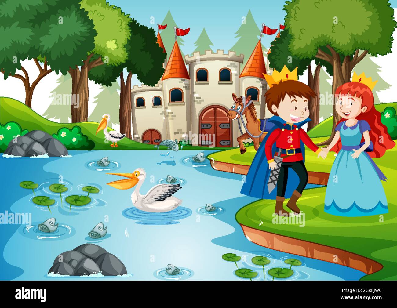 Scene with prince and princess at the castle illustration Stock Vector ...