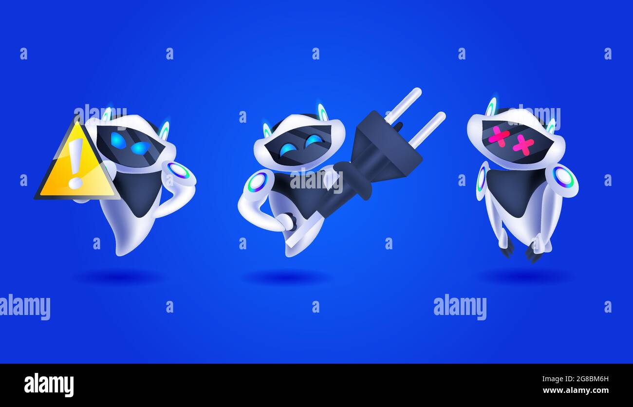 set modern robots charging artificial intelligence technology concept full length Stock Vector