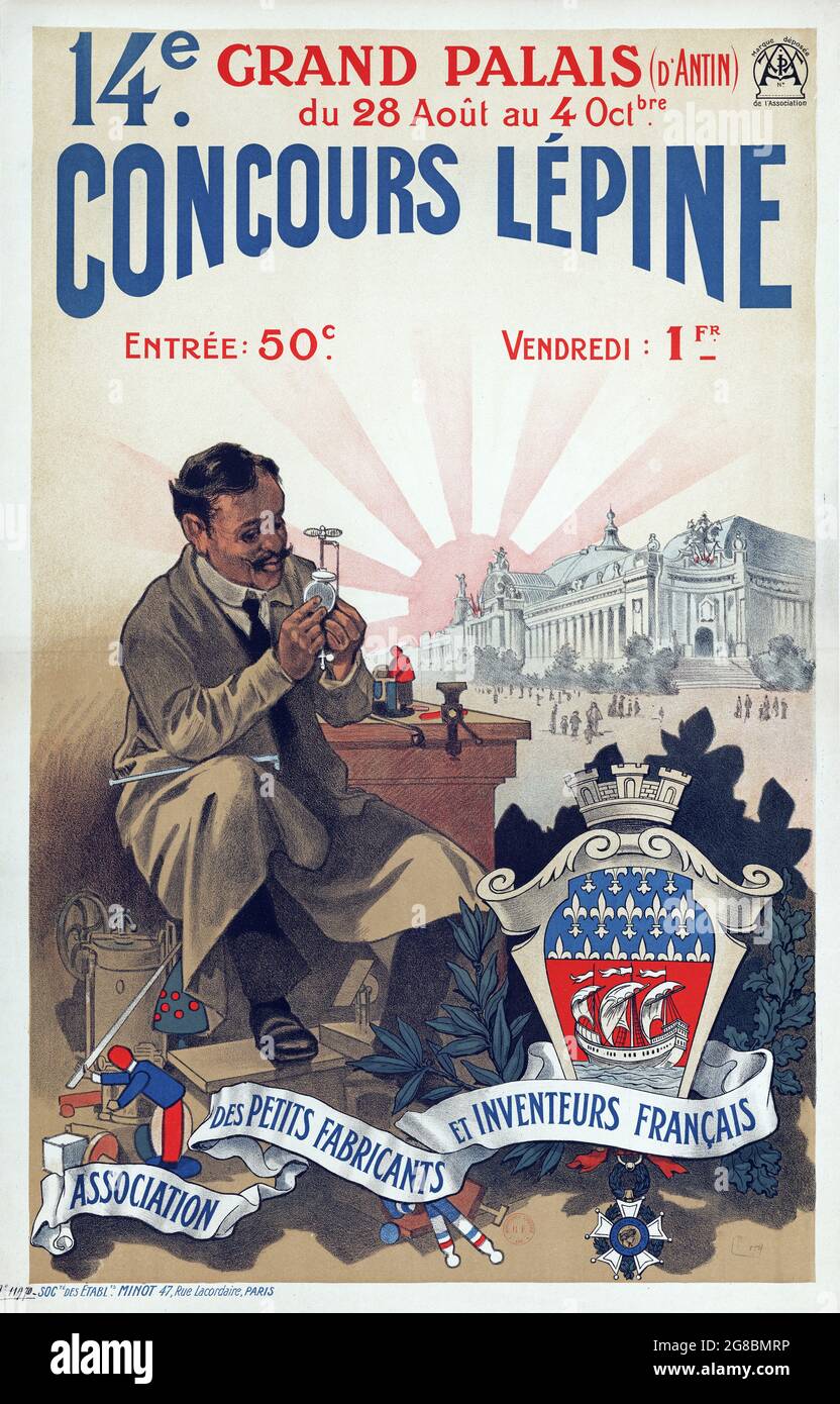 Affiche pour le 14e Concours Lépine au Grand Palais du 28 août au 4 octobre 1910 - Unattributed Stock Photo