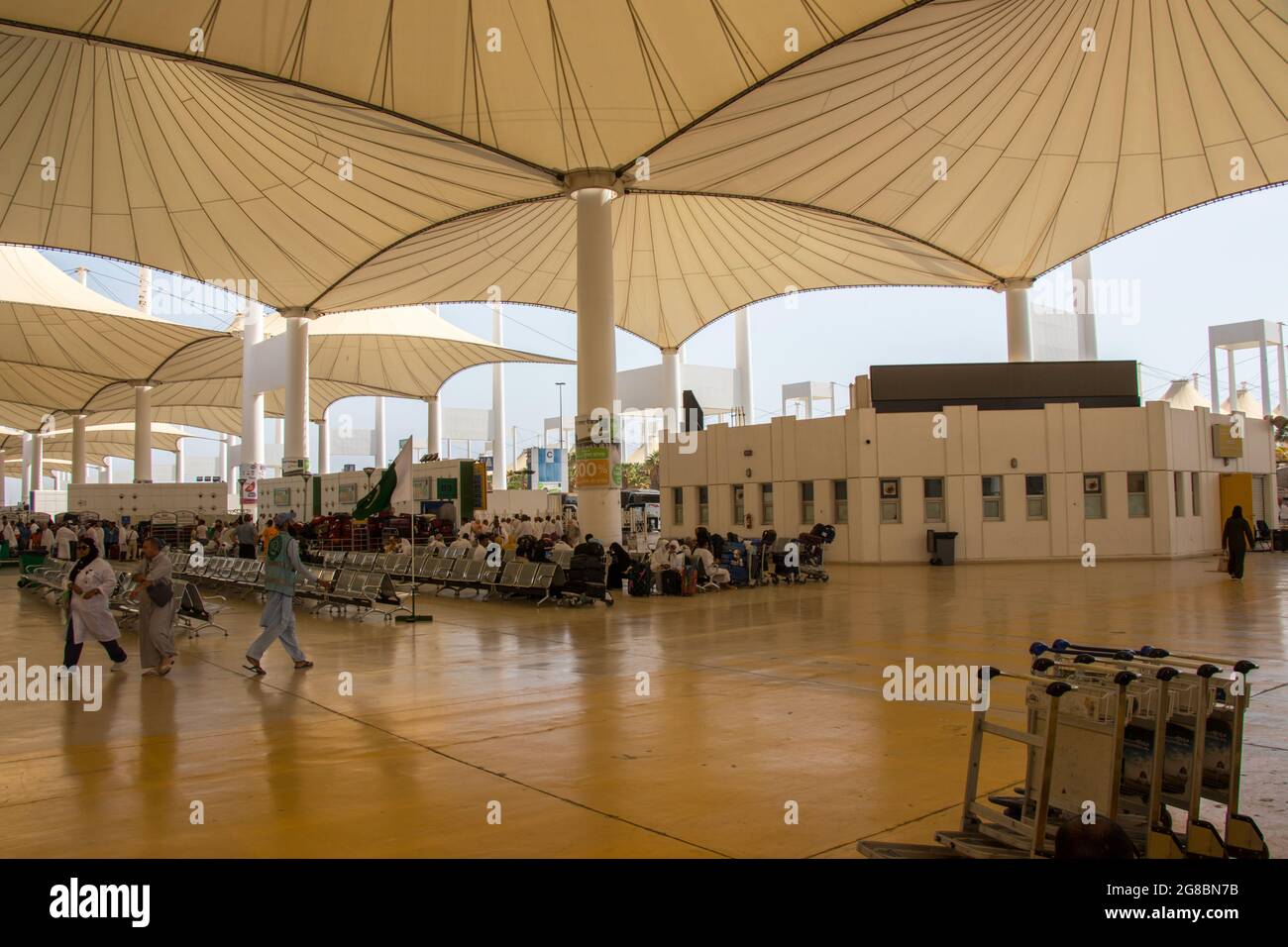 Jeddah - Saudi Arabia: 13 August 2018. Muslim pilgrims from all over the world at Jeddah Hajj International Airport Stock Photo