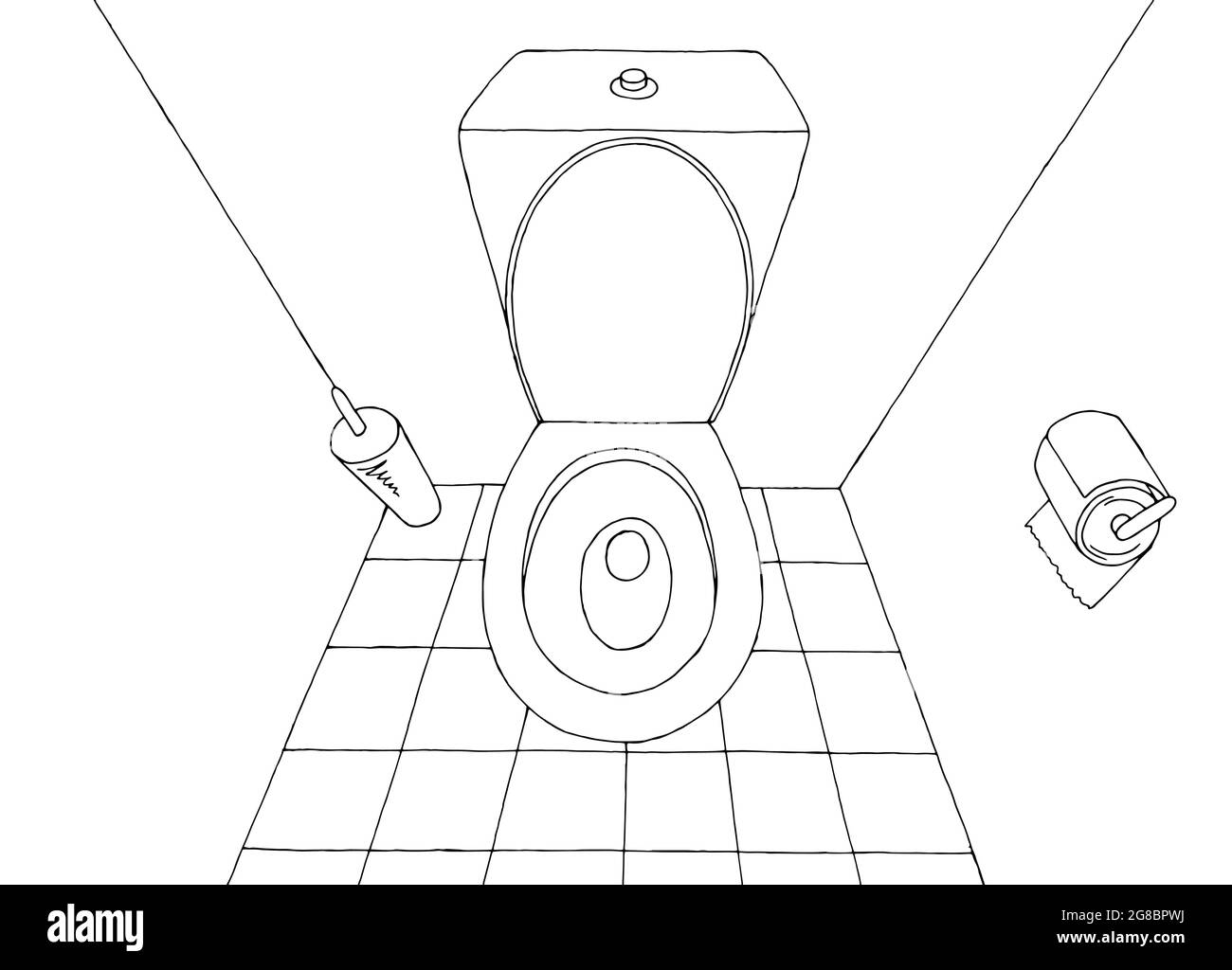Toilet graphic interior black white sketch illustration vector Stock Vector