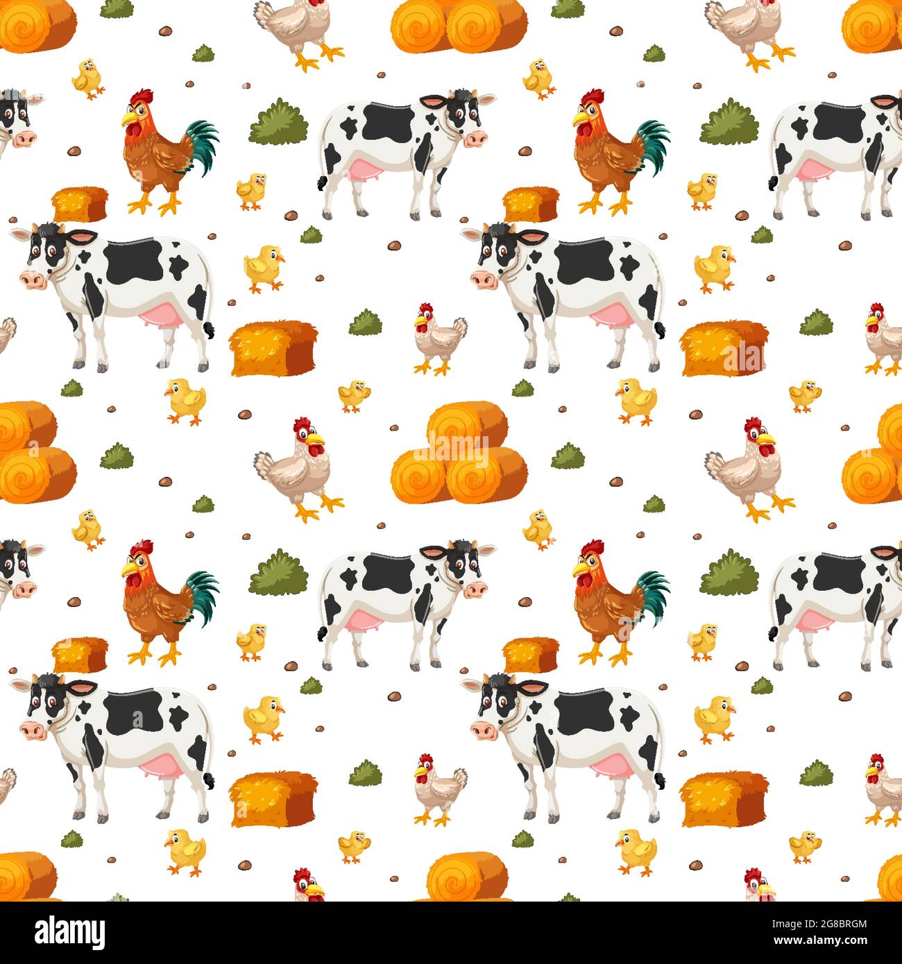 Seamless pattern with cute farm animals cartoon character illustration ...
