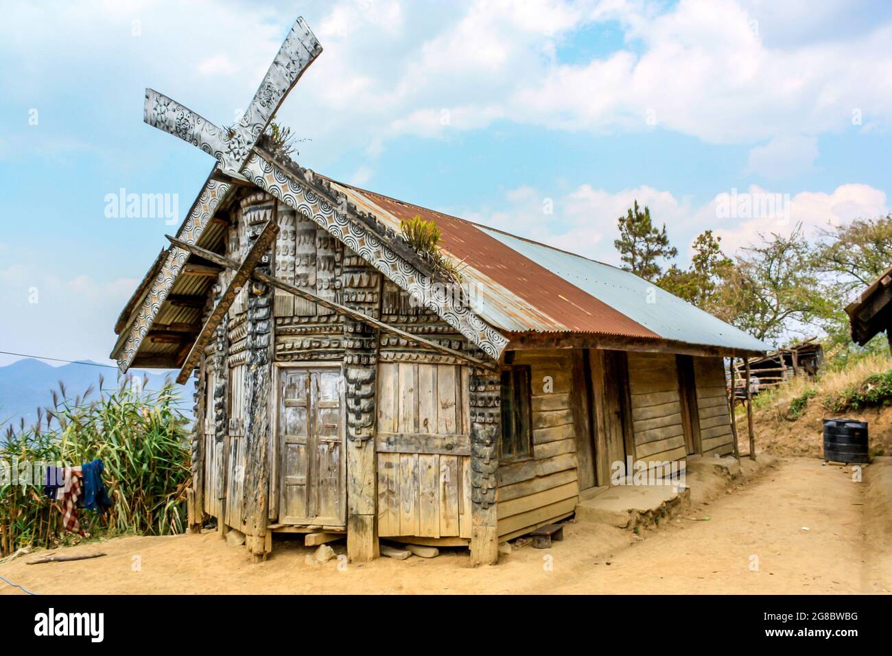 Traditional Indian wooden house in Manipur, Imphal, India Stock Photo Alamy