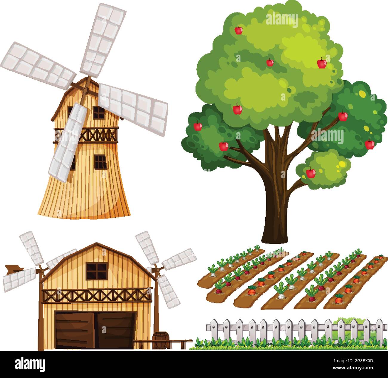 Farm element set isolated on white background illustration Stock Vector ...