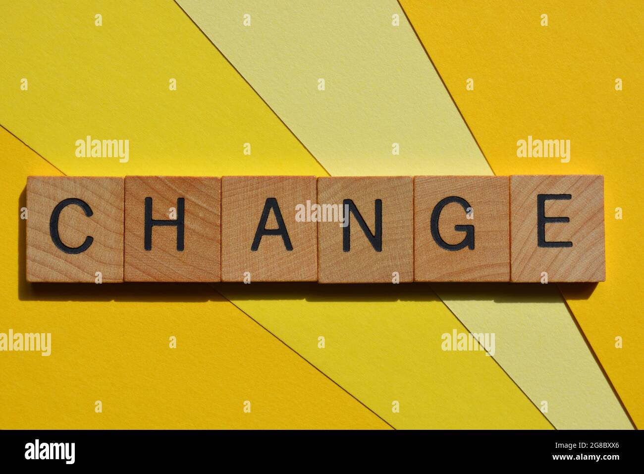 Change, word in wooden alphabet letters isolated on yellow background Stock Photo