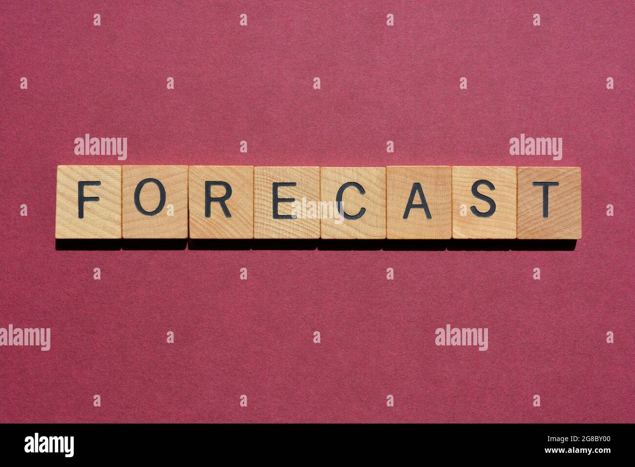 Forecast, word in wooden alphabet letters isolated as banner headline Stock Photo