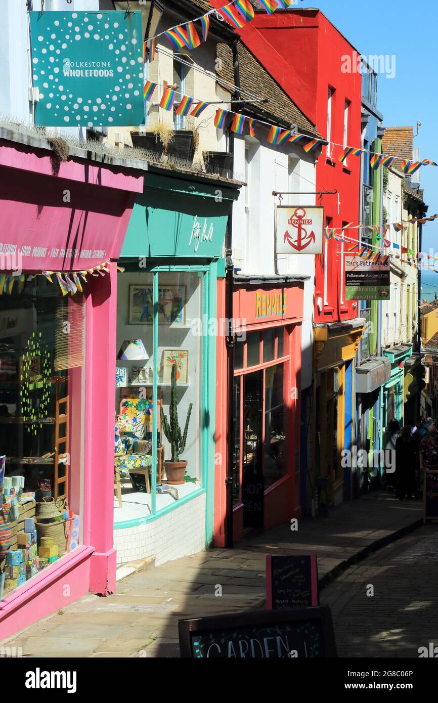 Colourful buildings and shops in The Creative Quarter, The Old High