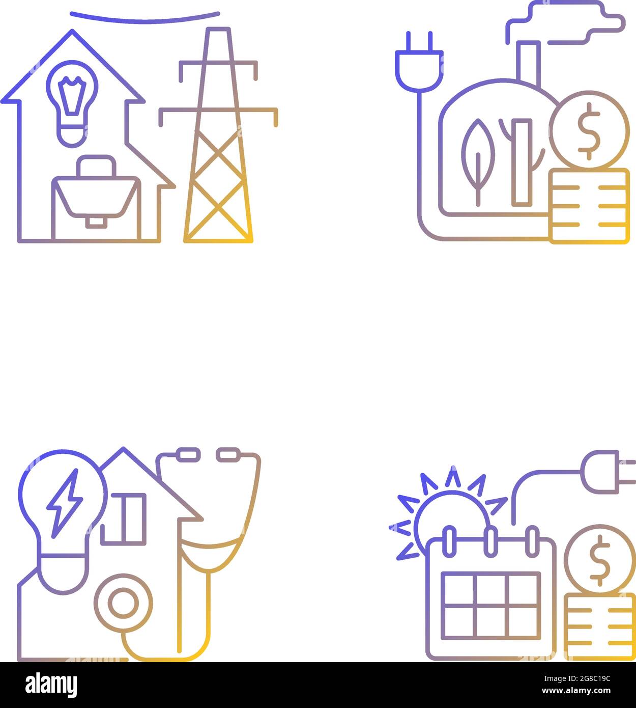 Electrical energy purchase linear icons set Stock Vector