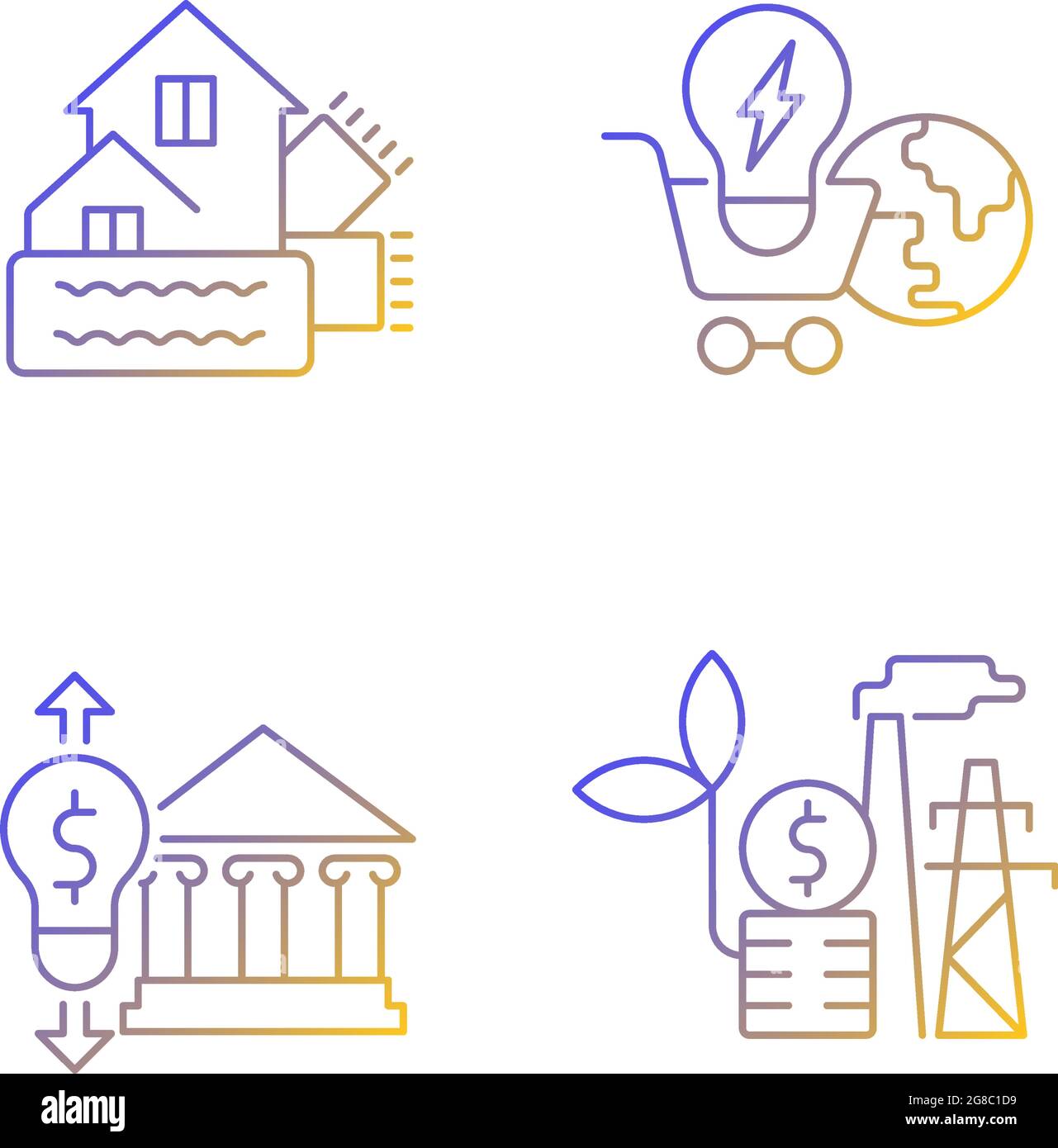 Renewable electrical energy gradient linear vector icons set Stock Vector