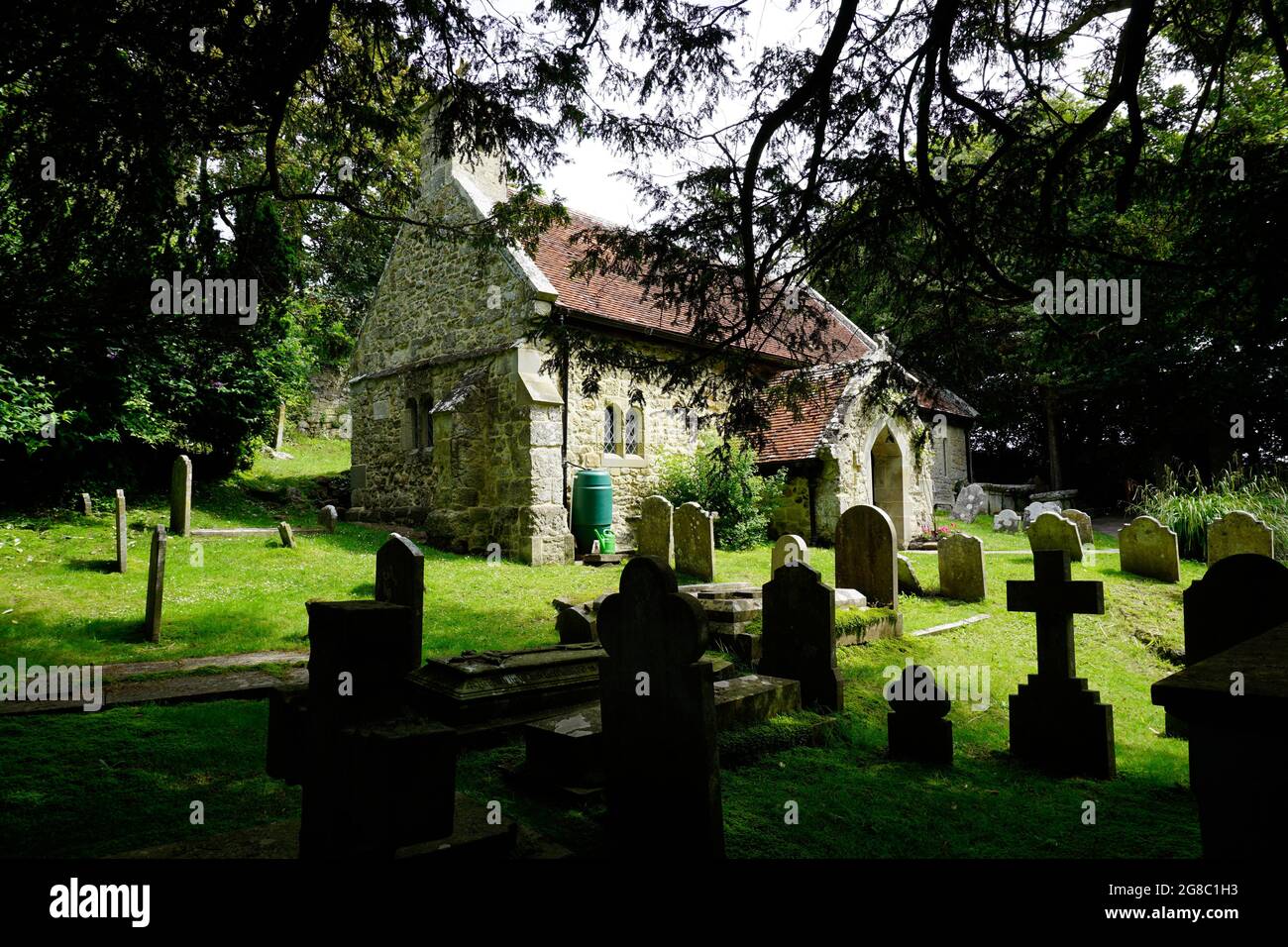 St, Boniface Ancient church dedicated in 1070 in the woodland at Bonchurch on the Isle of Wight. Stock Photo