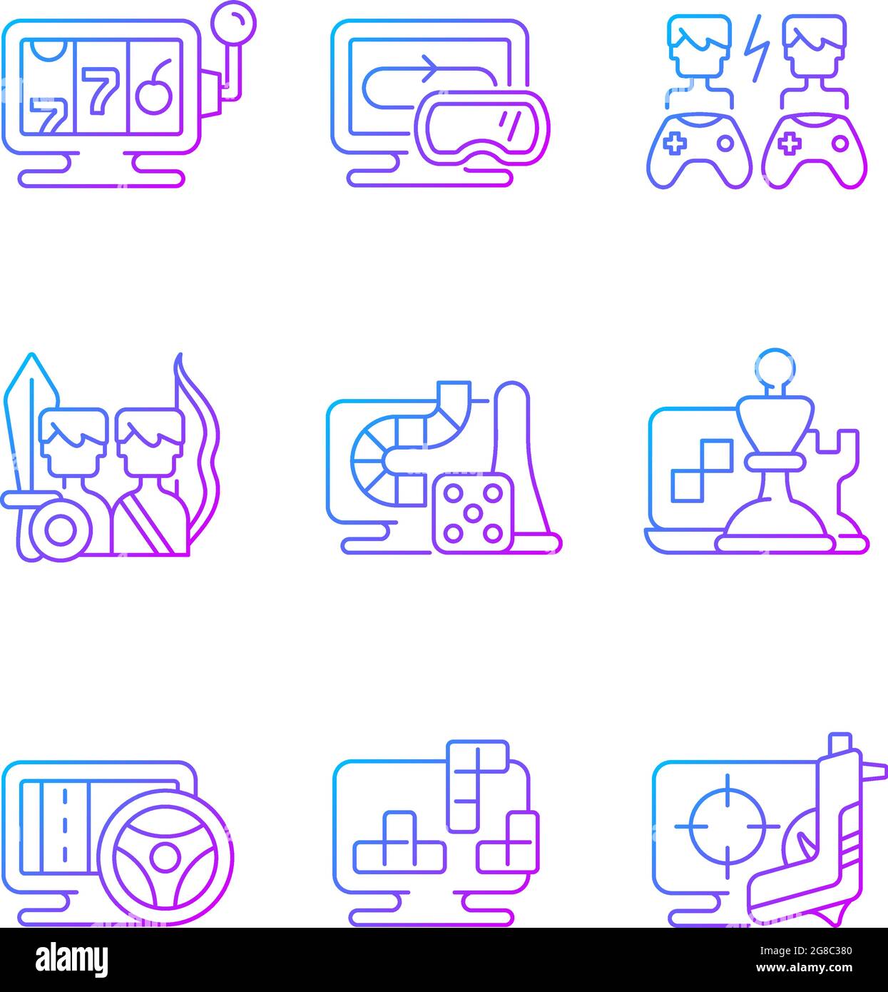 Online gameplay gradient linear vector icons set Stock Vector