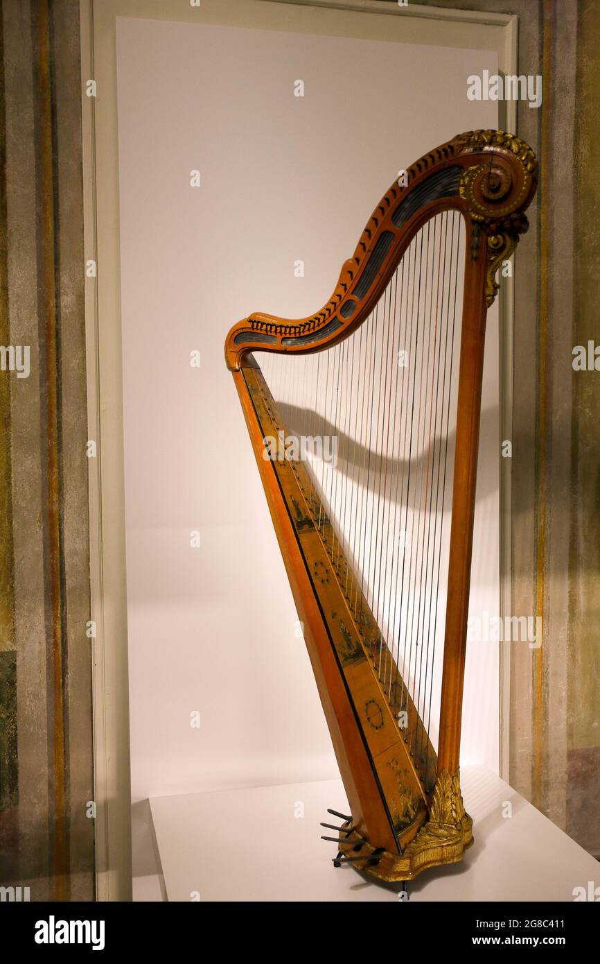 Italy Emilia Romagna Music museum Bologna - Music museum - Pierre Cosineau Pedal harp Stock Photo