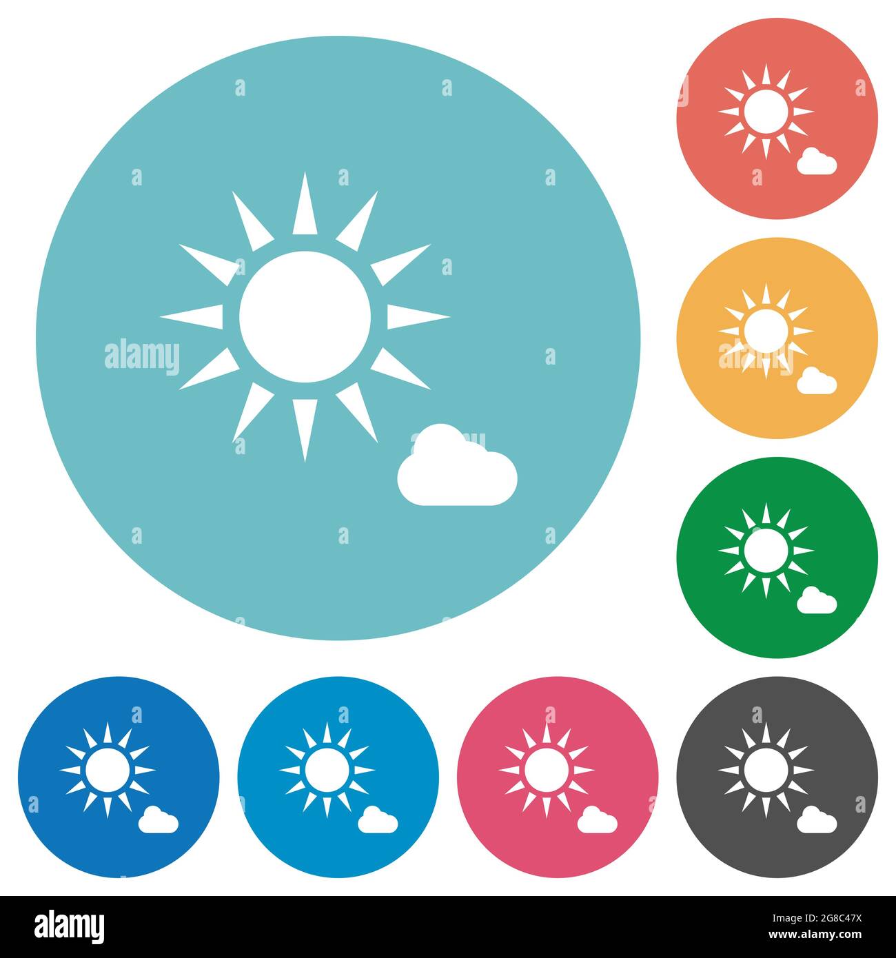 sunny weather flat white icons on round color backgrounds Stock Vector ...