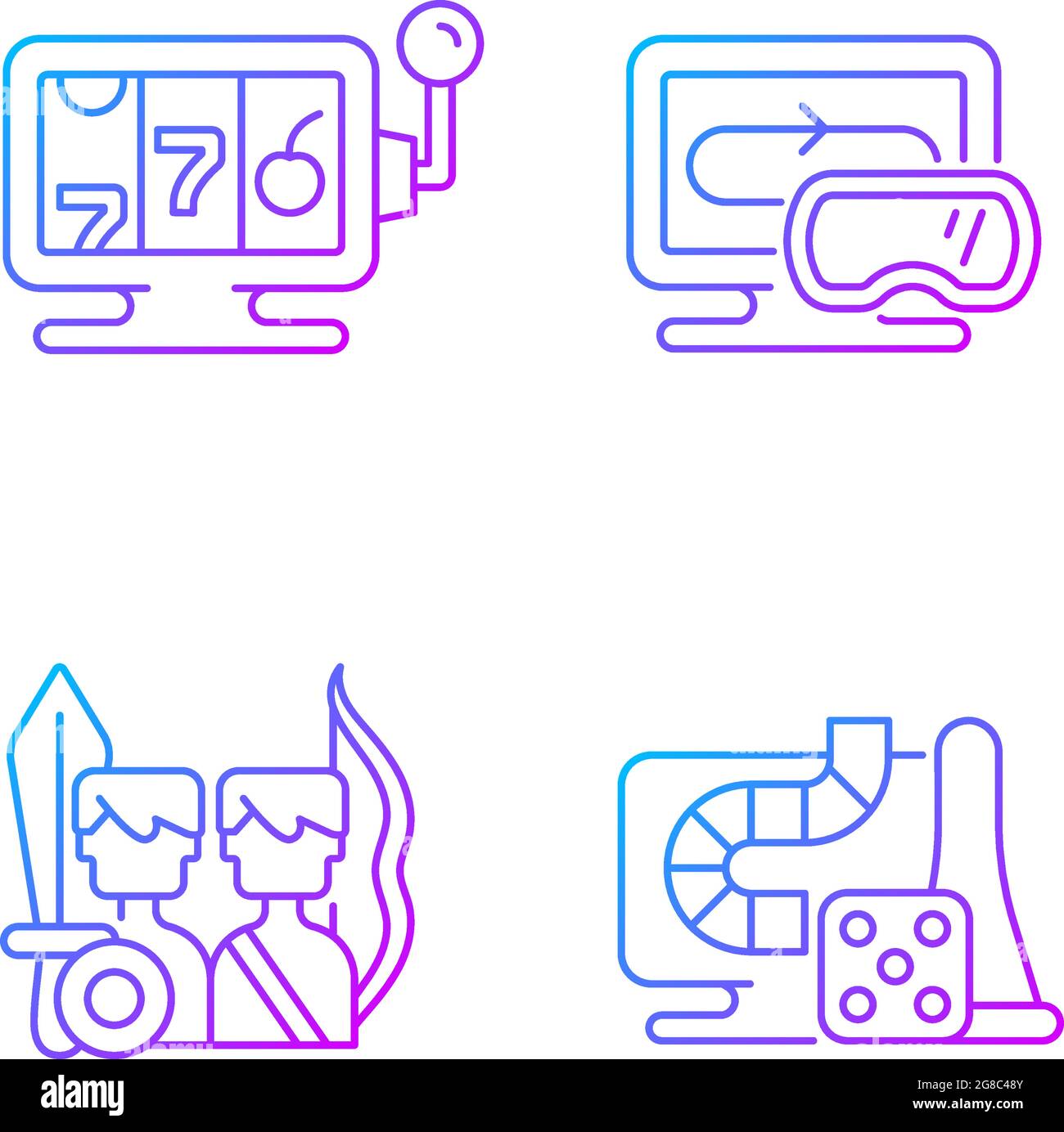 Assertive games gradient linear vector icons set Stock Vector