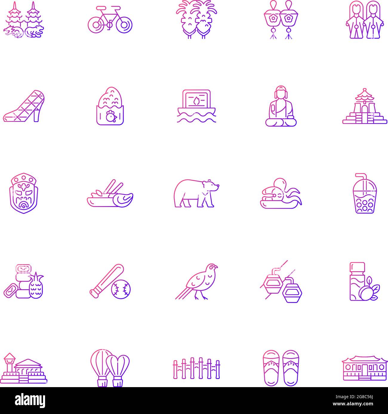 Taiwan gradient linear vector icons set. Stock Vector