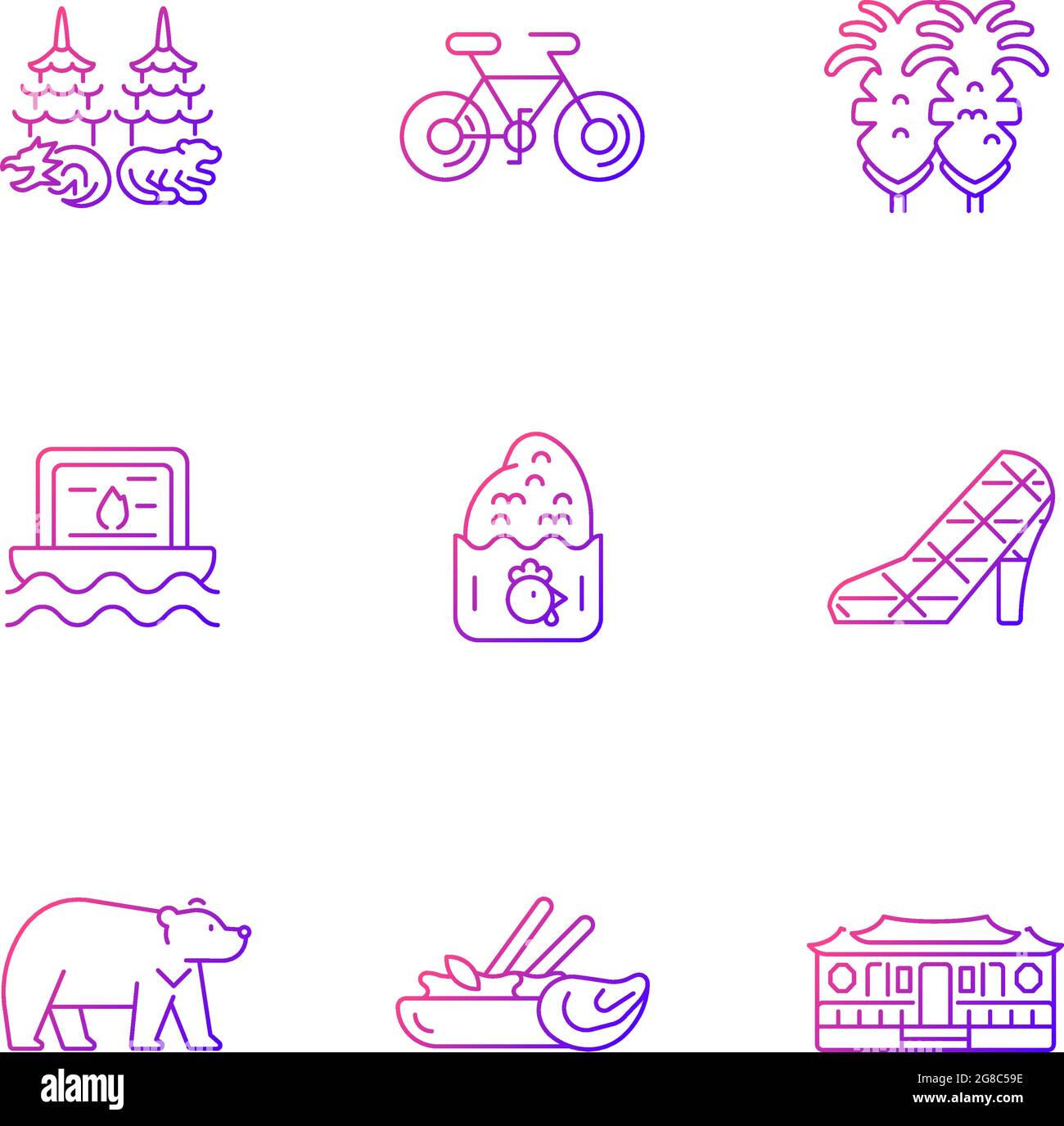 Oriental gradient linear vector icons set. Stock Vector